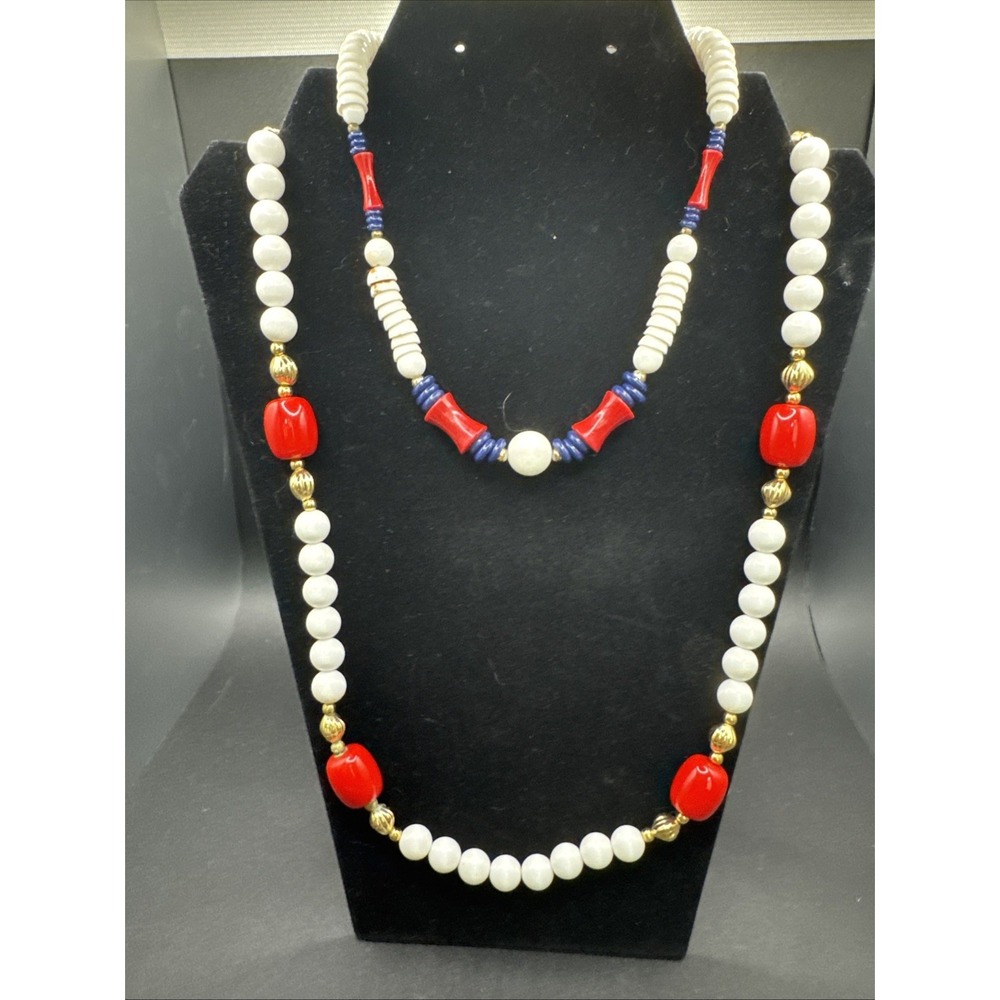 2 Red White And Blue Beaded Necklaces -‎ 14" & 32" Long